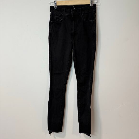 Mother Denim Women's Stunner Zip Ankle Step Fray Skinny Jeans Black 24 Stretch - Picture 1 of 11
